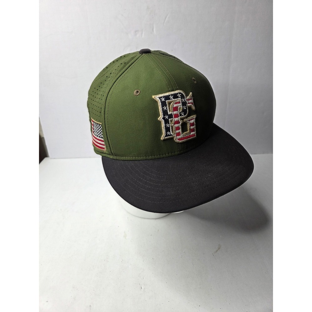 Perfect Game L/XL Baseball Hat Olive Green Black Flat Brim USA Flag PG Logo